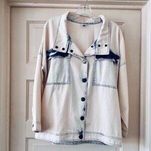 Cabi Oversize Denim Jacket, Size Small, Faded White and Blue